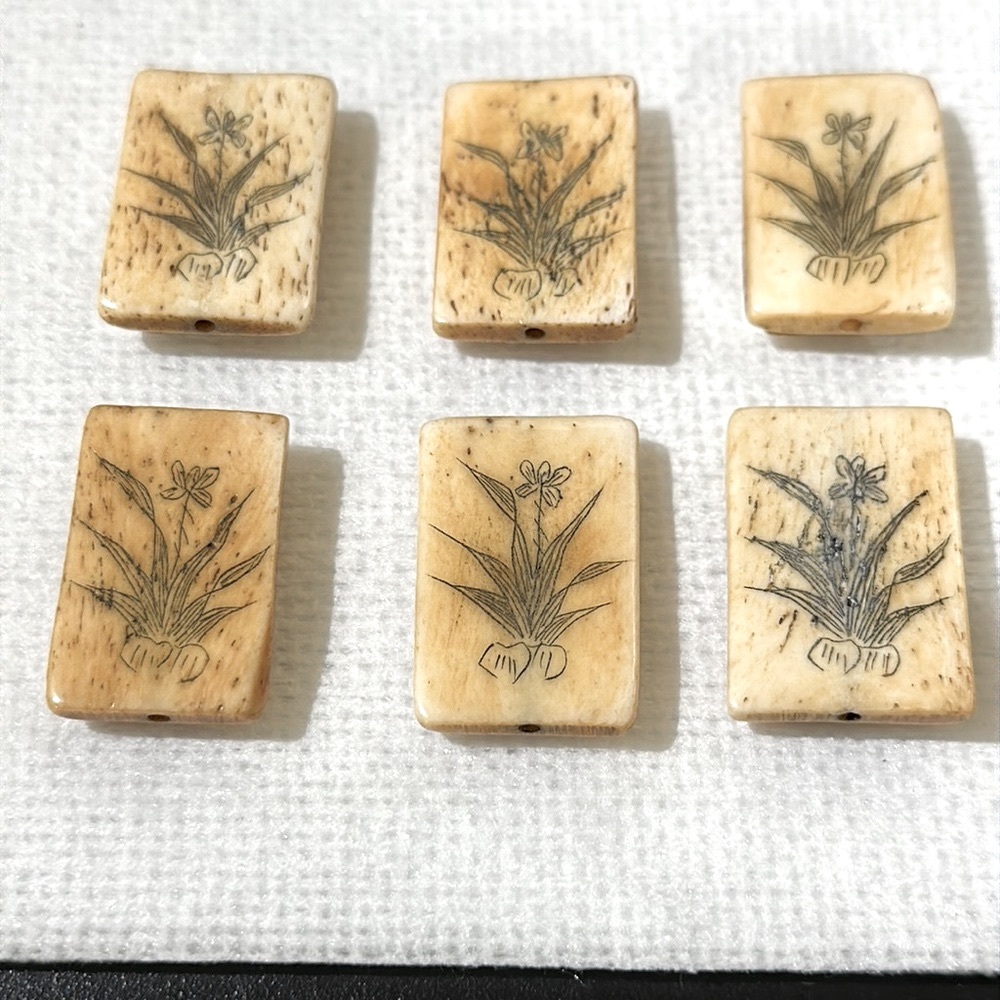 Six hand carved bone elephants square beads hole top and bottom - Picture 4 of 15